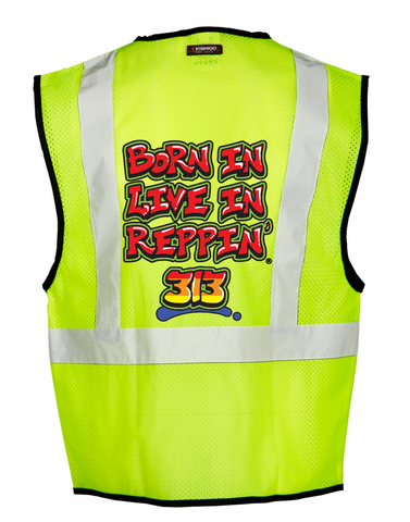 Lime Born In Live In Reppin' 313 Safety Vest Back