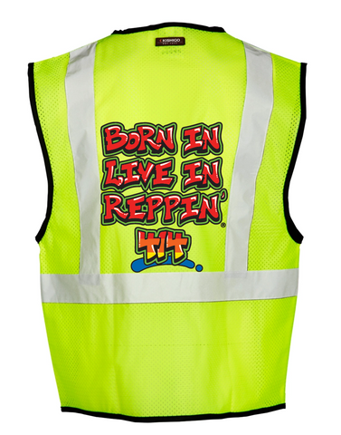 Lime Born In Live In Reppin' 414 Safety Vest Back