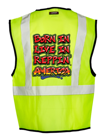 Lime Born In Live In Reppin' America Safety Vest Back