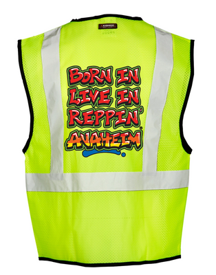 Lime Born In Live In Reppin' Anaheim Safety Vest Back