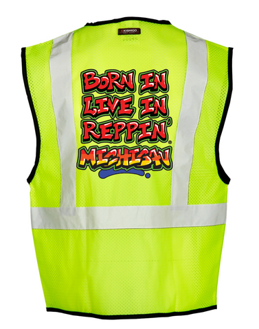Lime Born In Live In Reppin' Michigan Safety Vest Back