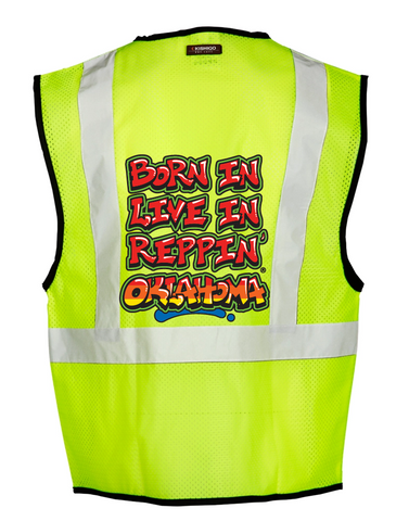 Lime Born In Live In Reppin' Oklahoma Safety Vest Back