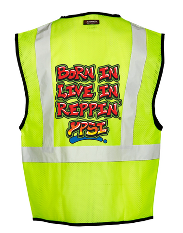 Lime Born In Live In Reppin' Ypsi Safety Vest Back