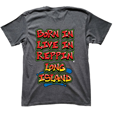 Born In Live In Reppin' Long Island charcoal t-shirt